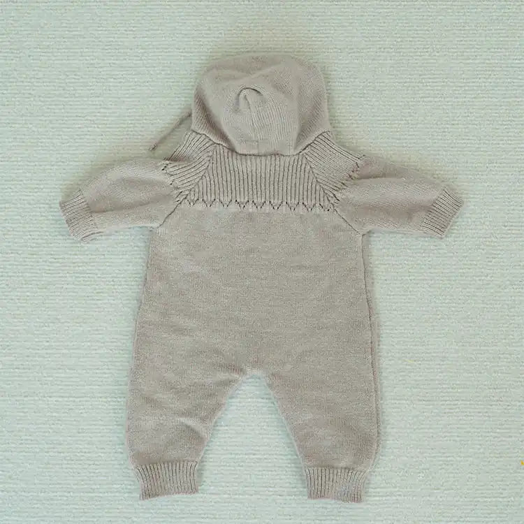 chimidoll-Cozy Gray Knitted Hooded Jumpsuit for Reborn Dolls