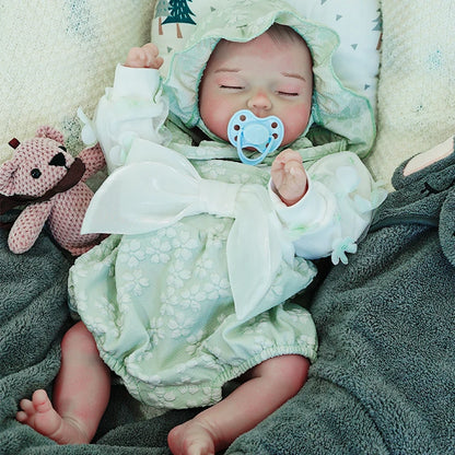 Chimidoll - Muñeca Reborn Bebé "Serene Slumber" - Recién Nacida con Pelele Verde Hoja y Accesorios