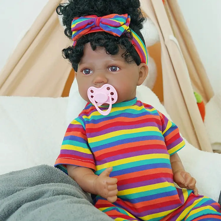 Black Reborn Baby Doll with Adorable Bright Eyes
