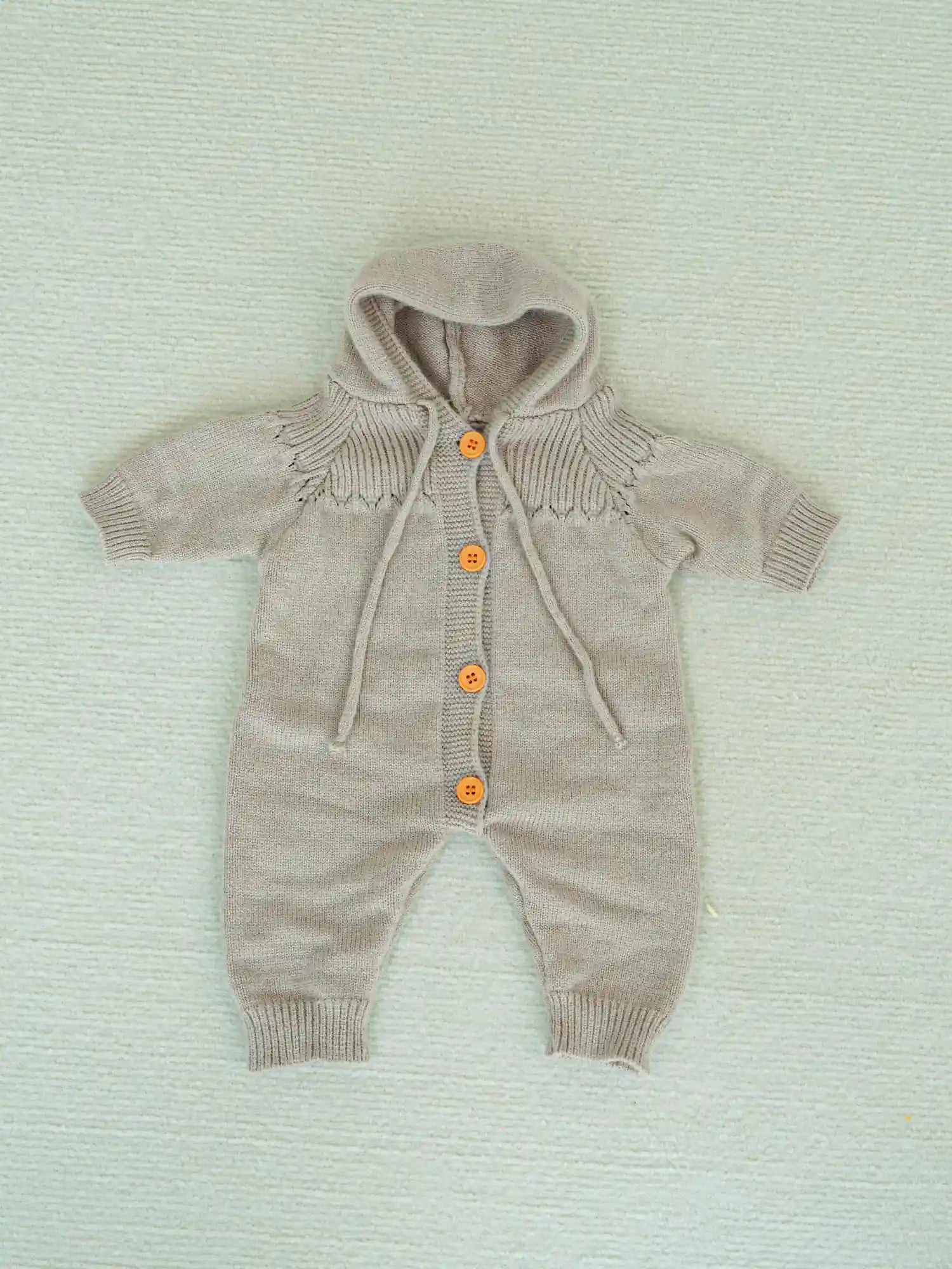 chimidoll-Cozy Gray Knitted Hooded Jumpsuit for Reborn Dolls