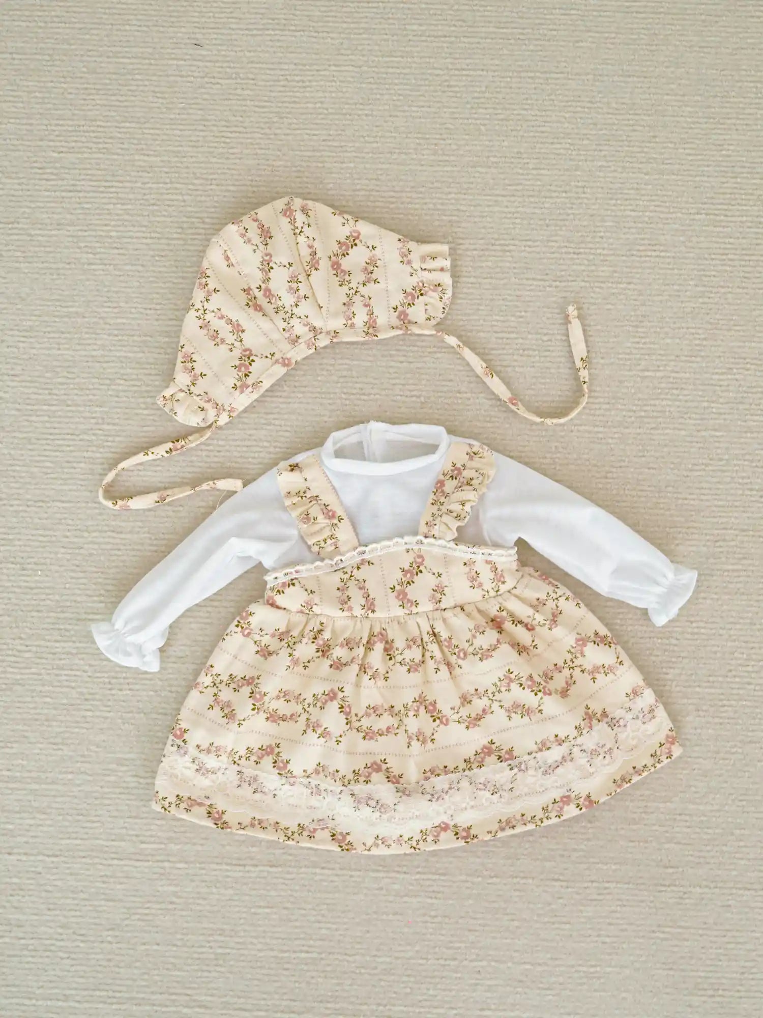 ChimiDoll-17-19 Inch Reborn Doll Outfit Set with Floral Print Dress and Matching Bonnet