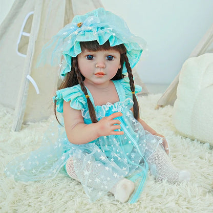 toddler doll, light blue countryside outfit